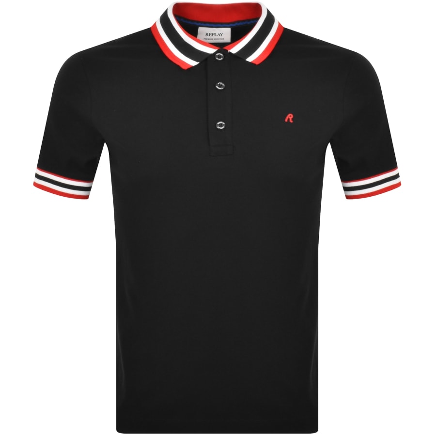 Replay Short Sleeved Logo Polo T Shirt Black